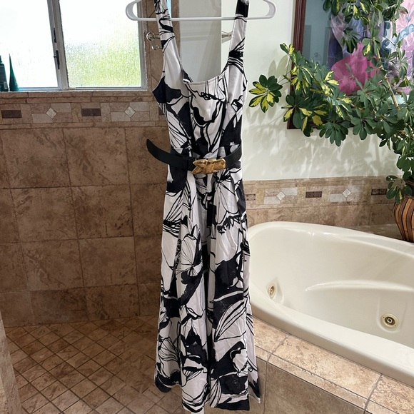 NWT Donna Karan New York Black & White Floral Square Neck Belted Maxi Dress S16 - Picture 6 of 16